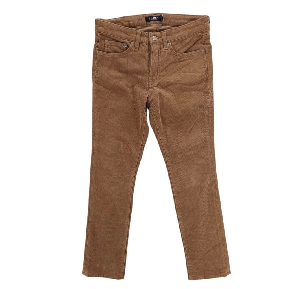 LRL Ralph Lauren Brown Stretch Corduroy Straight Pant Cotton Blend PETITE 6P